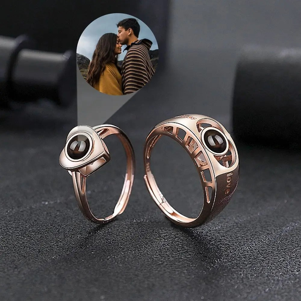 Personalized Photo Projection Adjustable Couple's Rings - Abrahamallen