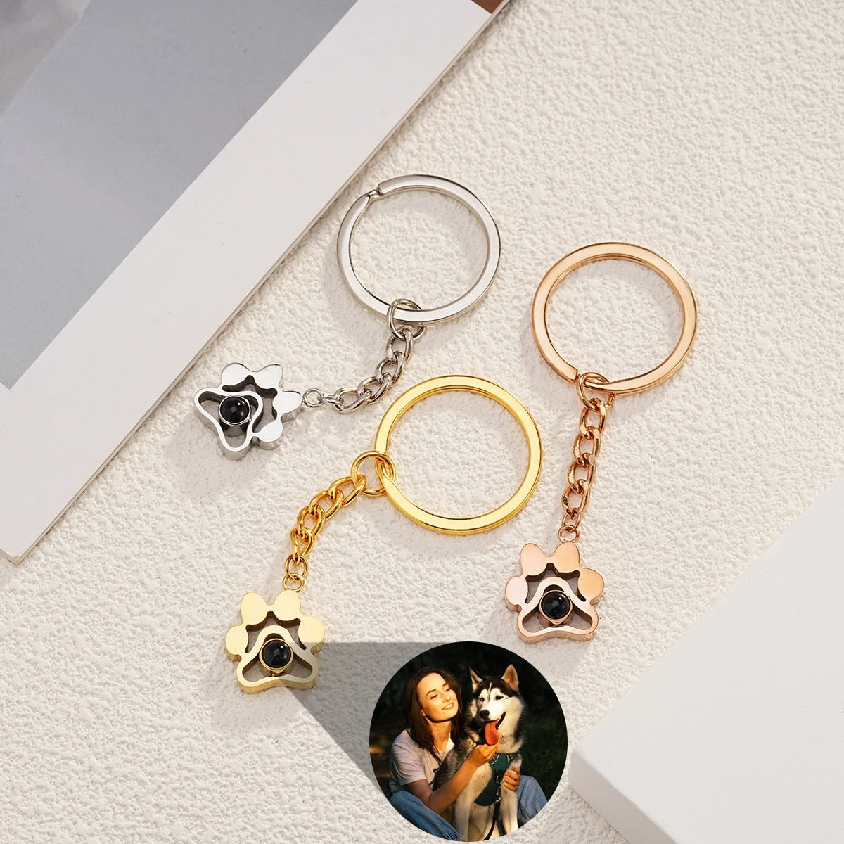 Personalized Projection Dog Paw Keychain - Abrahamallen