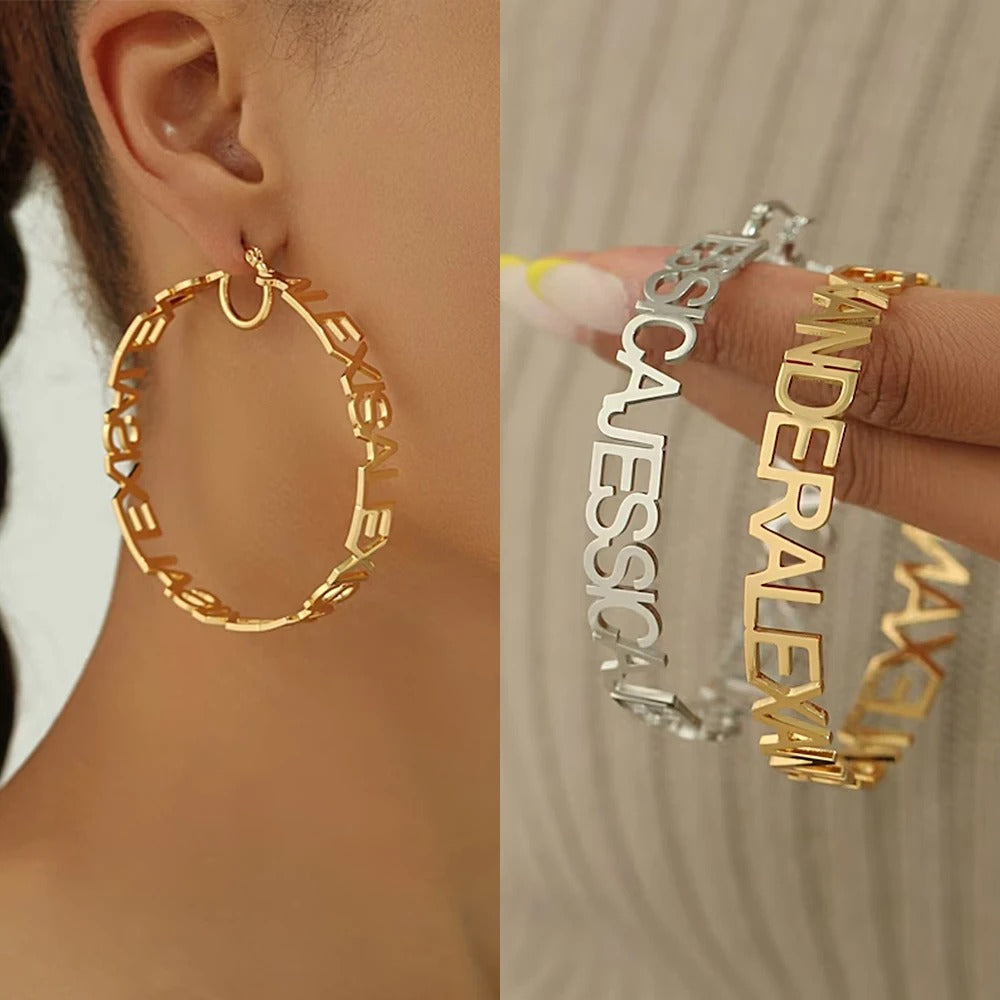 Personalized Large Hoop Name Earrings - Abrahamallen