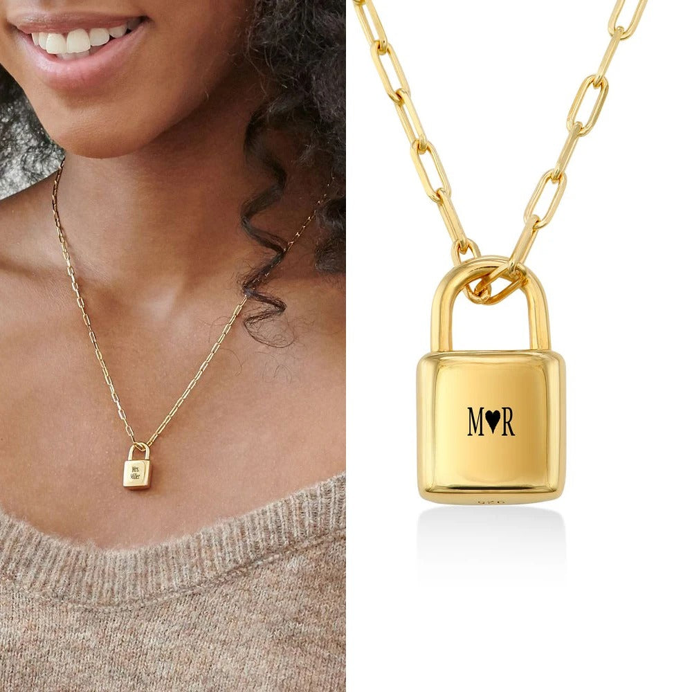 Personalized Initials Lock Pendant Necklace - Abrahamallen