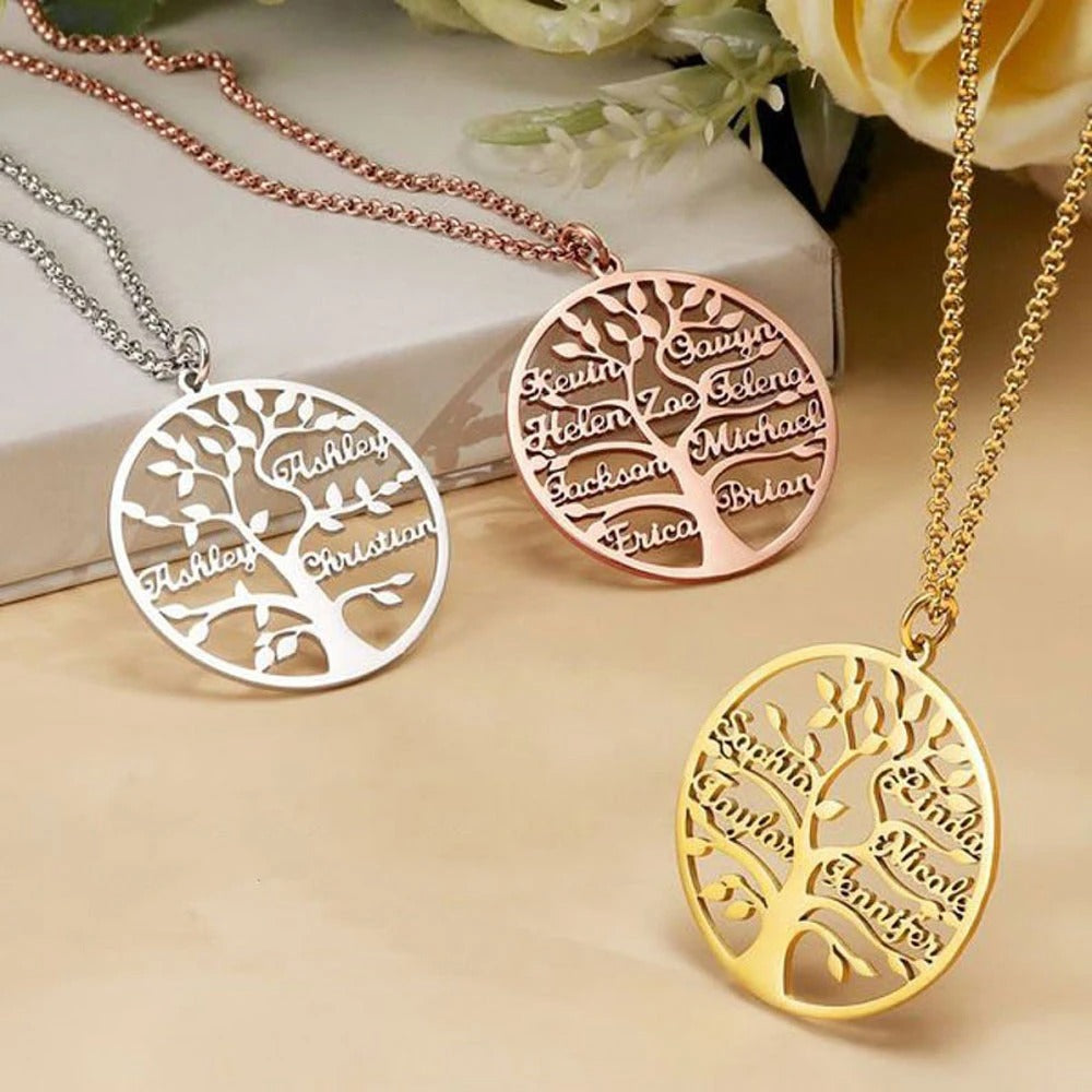 Personalized Tree of Life 1-9 Multiple Letters and Name Pendant Necklace - Abrahamallen