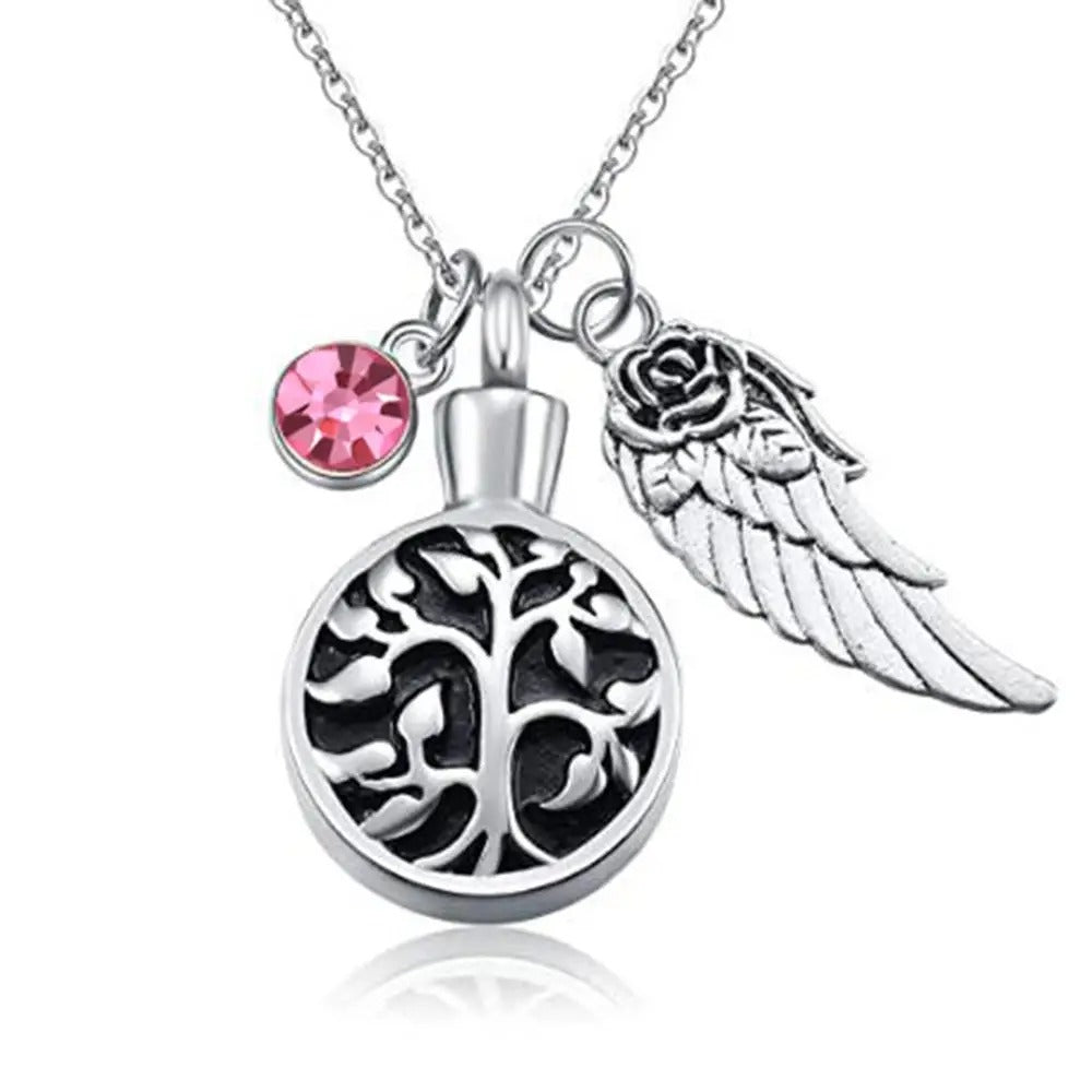 Cremation Urn with Personalized Birthstone with Angel Wing Necklace - Abrahamallen