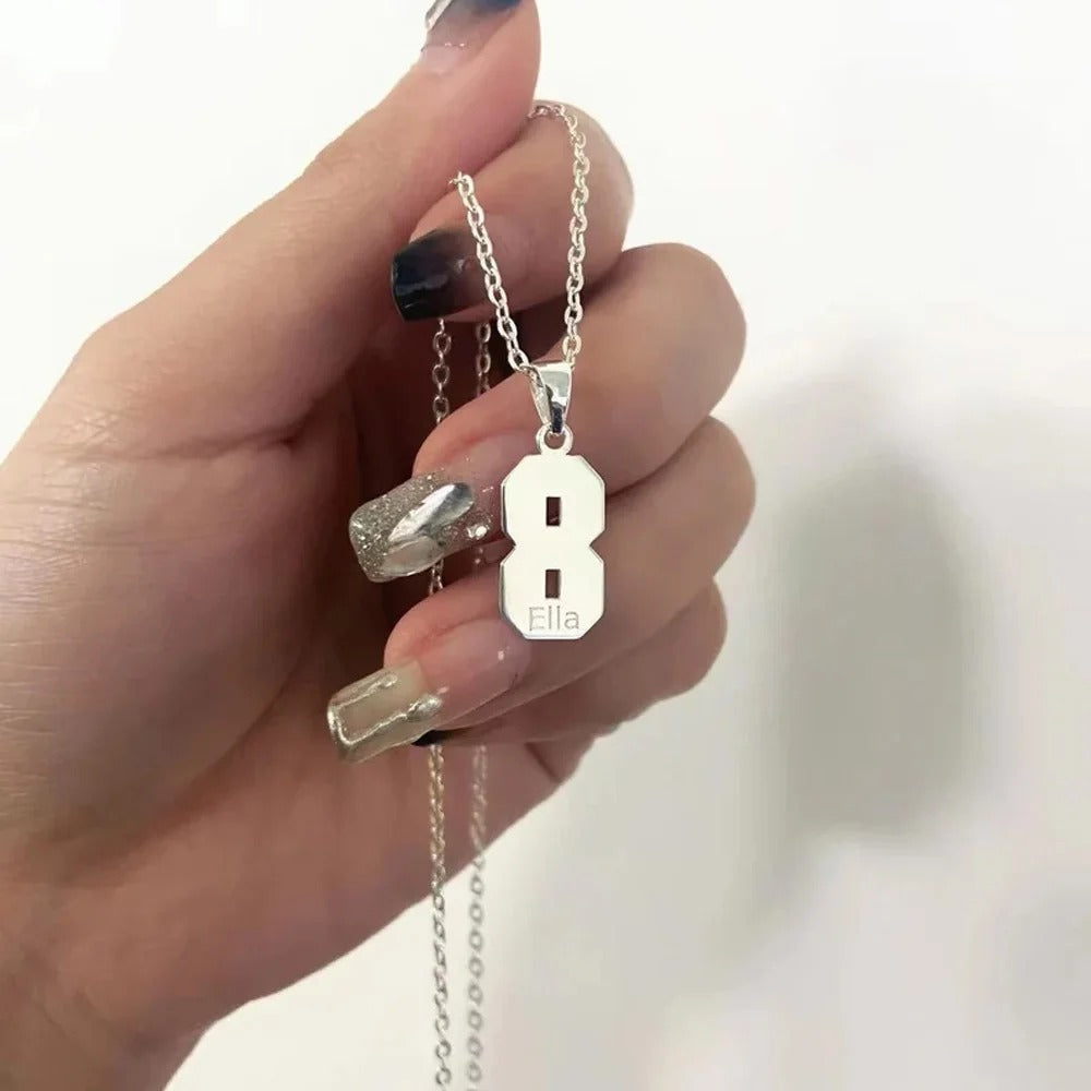 Personalized Number Pendant Necklace with Engraved Name - Abrahamallen