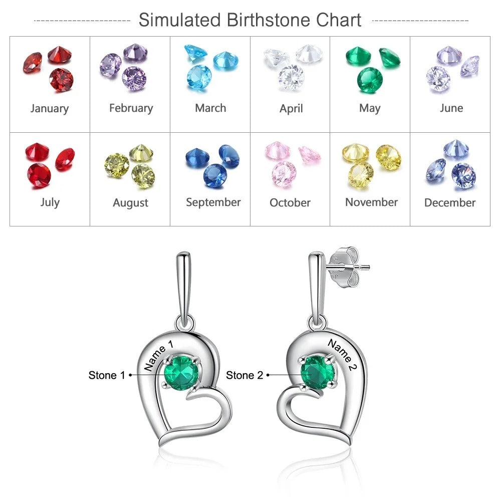 Personalizd Tilted Heart Birthstone Earrings - Abrahamallen