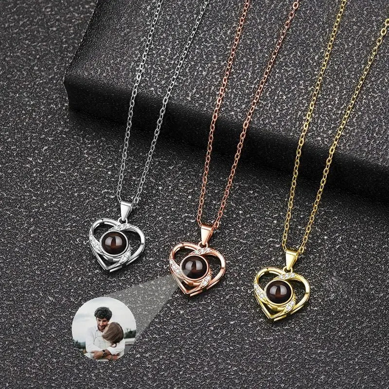 Projection Personalized Heart Photo Heart Pendant Necklace - Abrahamallen