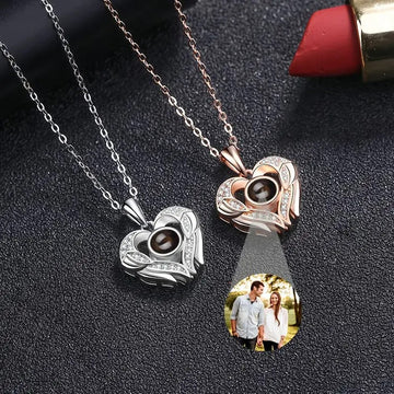 Projection Personalized Halo Photo Pendant Necklace in Sterling Silver - Abrahamallen