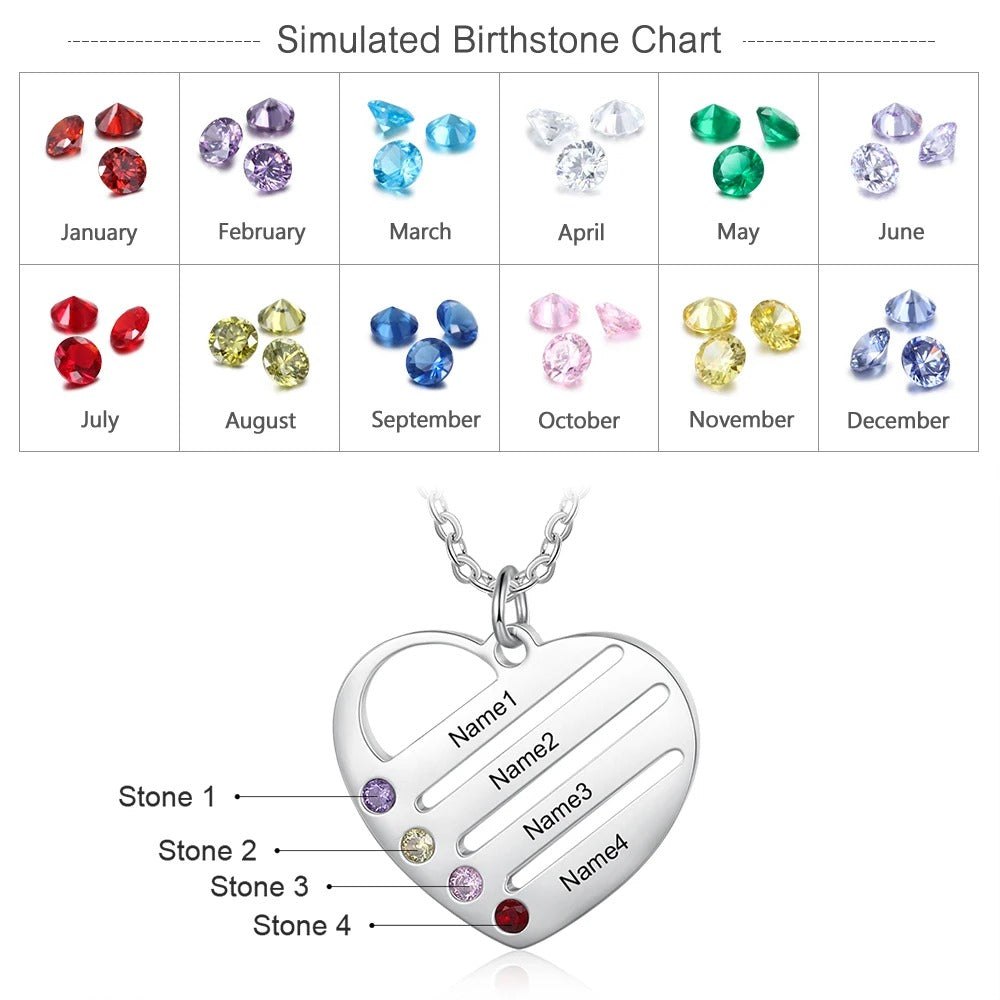 Customized Engraveable 2-4 Family Names and Birthstones Pendant Necklace - Abrahamallen