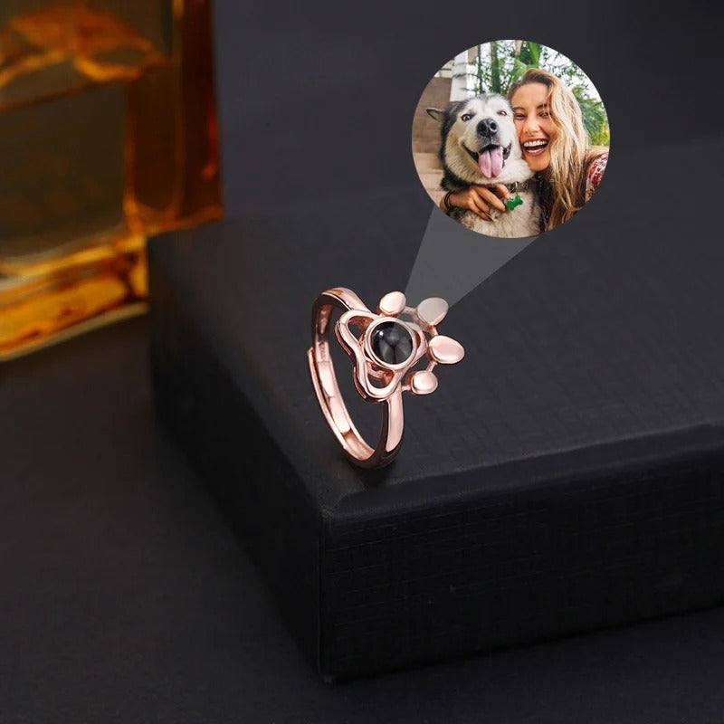 Personalized Photo Projection Paw Adjustable Ring - Abrahamallen