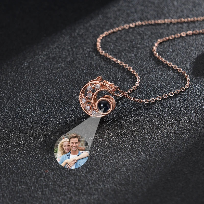 Projection Personalized Photo Moon Pendant Necklace - Abrahamallen