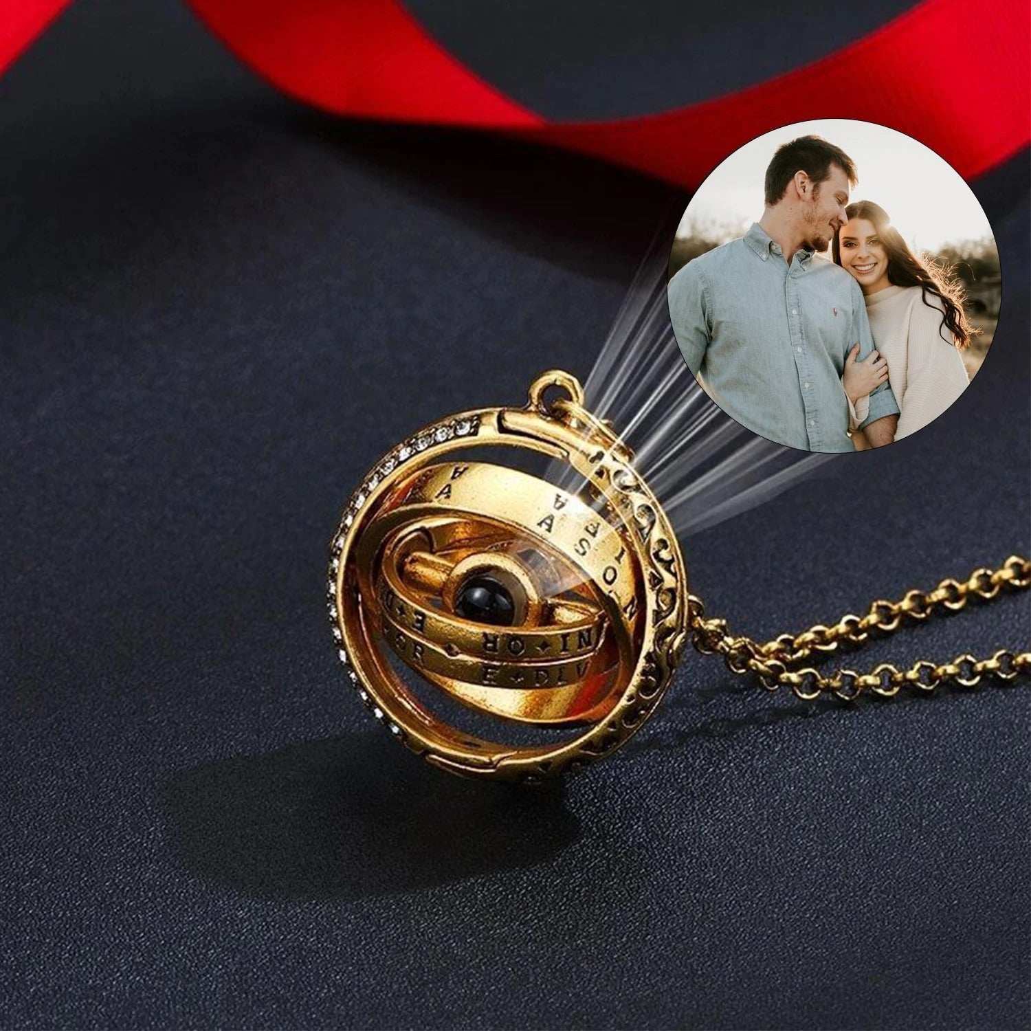 Projection Personalized Photo Rotating Pendant Necklace - Abrahamallen