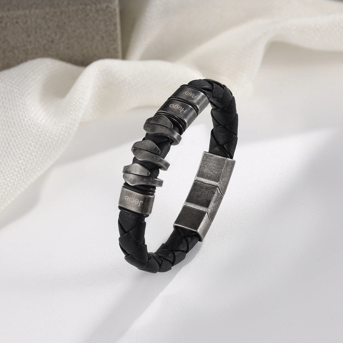 Personalized Engraveable 2-5 Black Beads Leather Bracelets - Abrahamallen