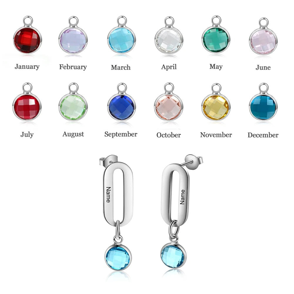 Personalized Dropping Name and Birthstone Earrings - Abrahamallen