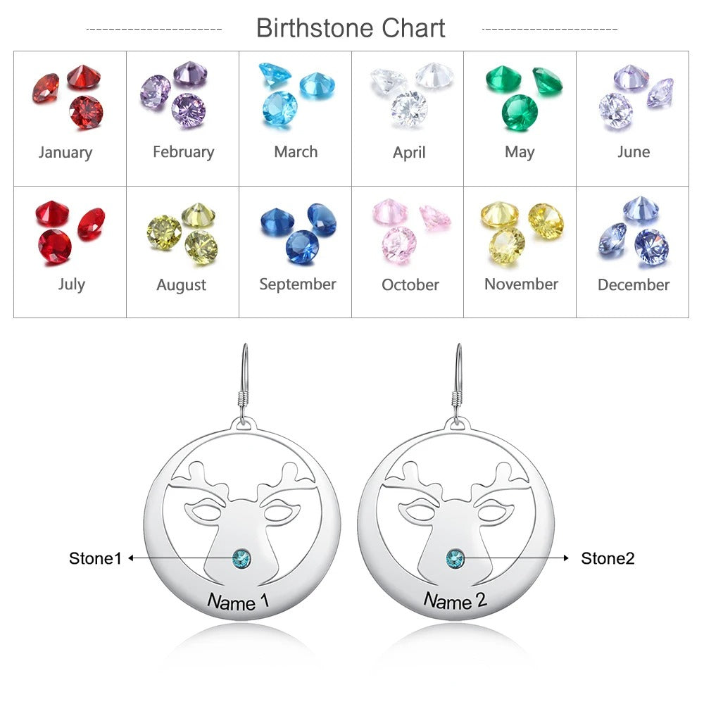 Personalizd Elk Birthstone Earrings - Abrahamallen