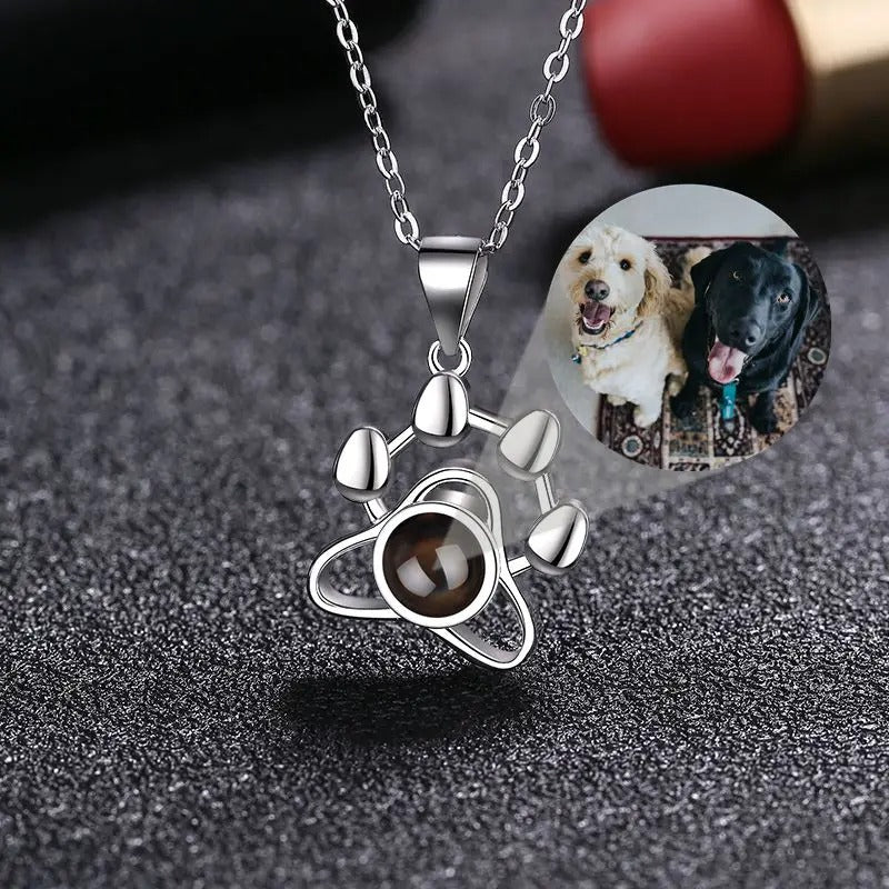 Projection Personalized Photo Paw Pendant Necklace in Sterling Silver - Abrahamallen