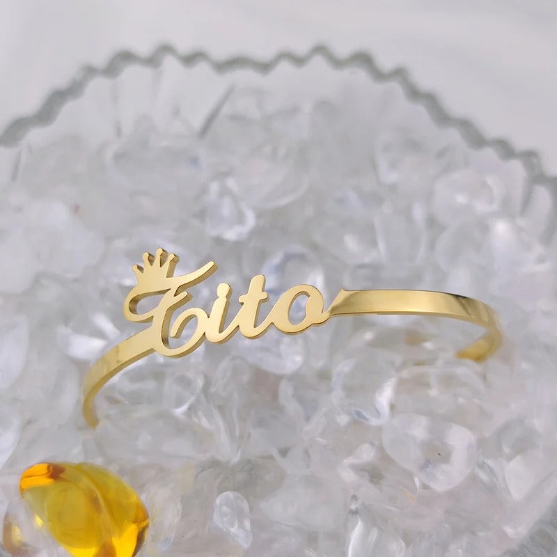 Personalized Crown and Name Cuff Bangle - Abrahamallen