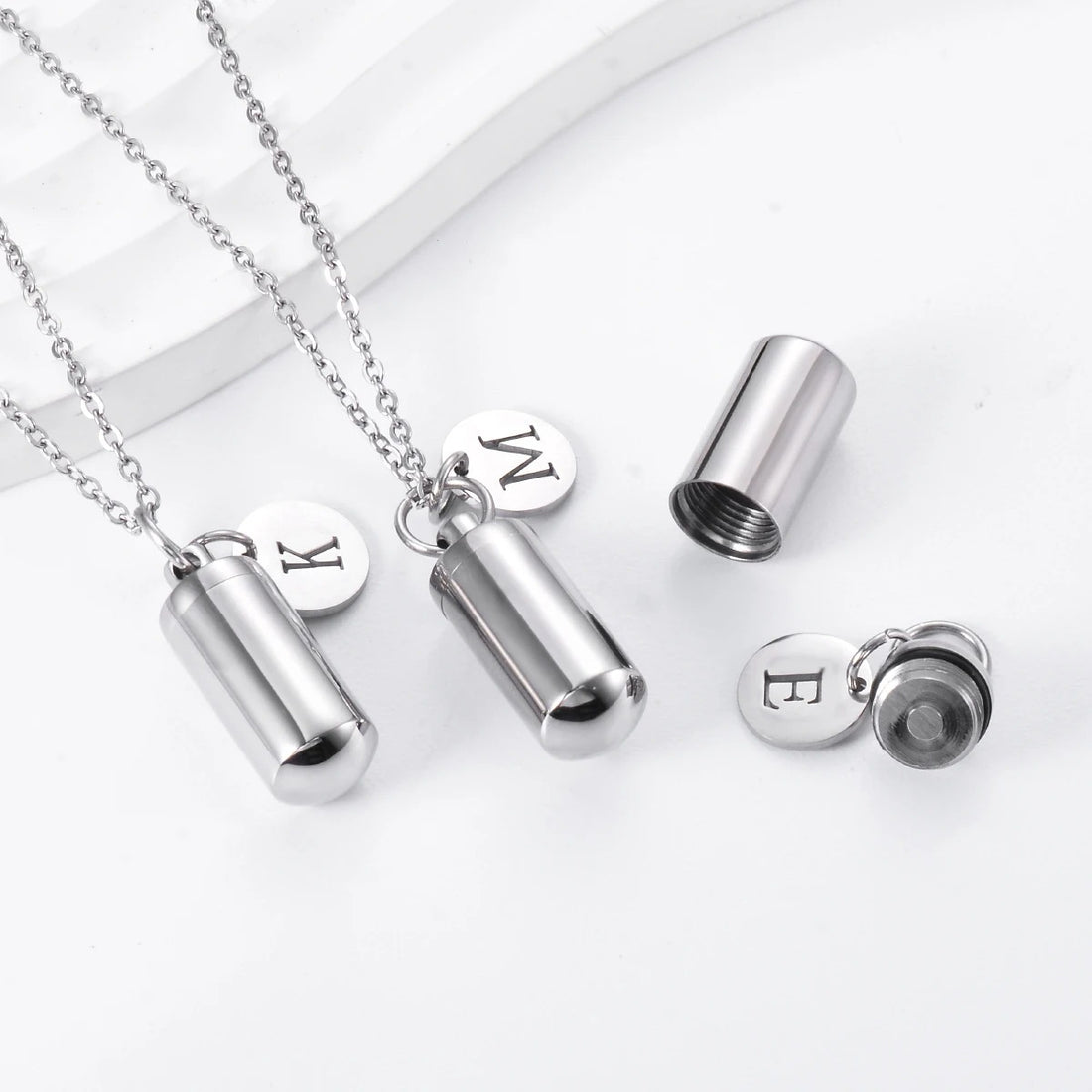 Cremation Urn Cylinder Vial Initial Keepsake Necklace - Abrahamallen