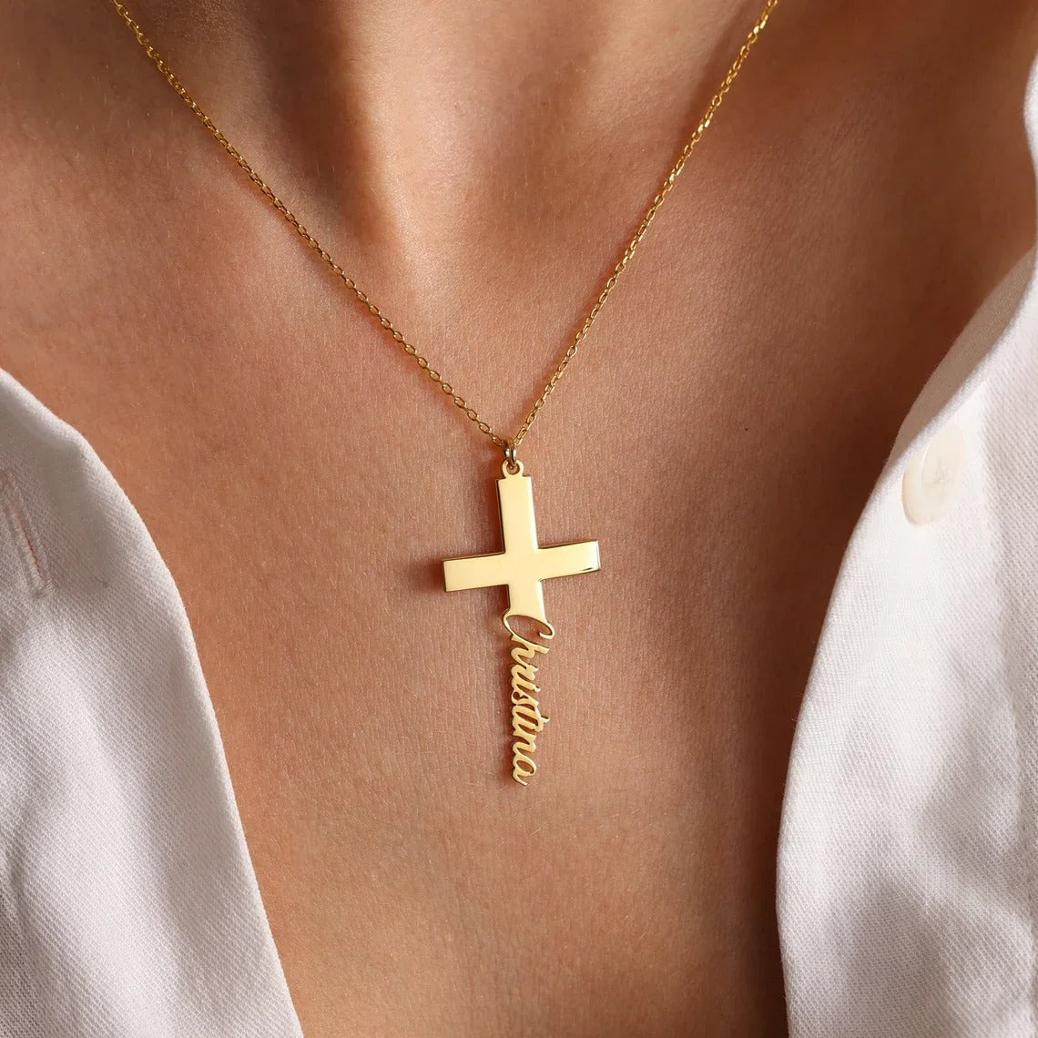 Personalised Cross Name Pendant Necklace - Abrahamallen