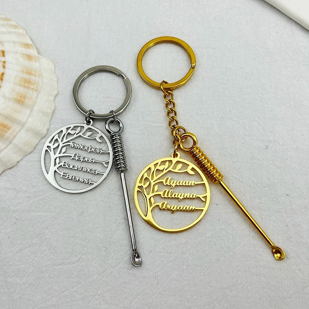 Personalized Tree of Life Name and Ear Cleaner Spoon Keychain - Abrahamallen