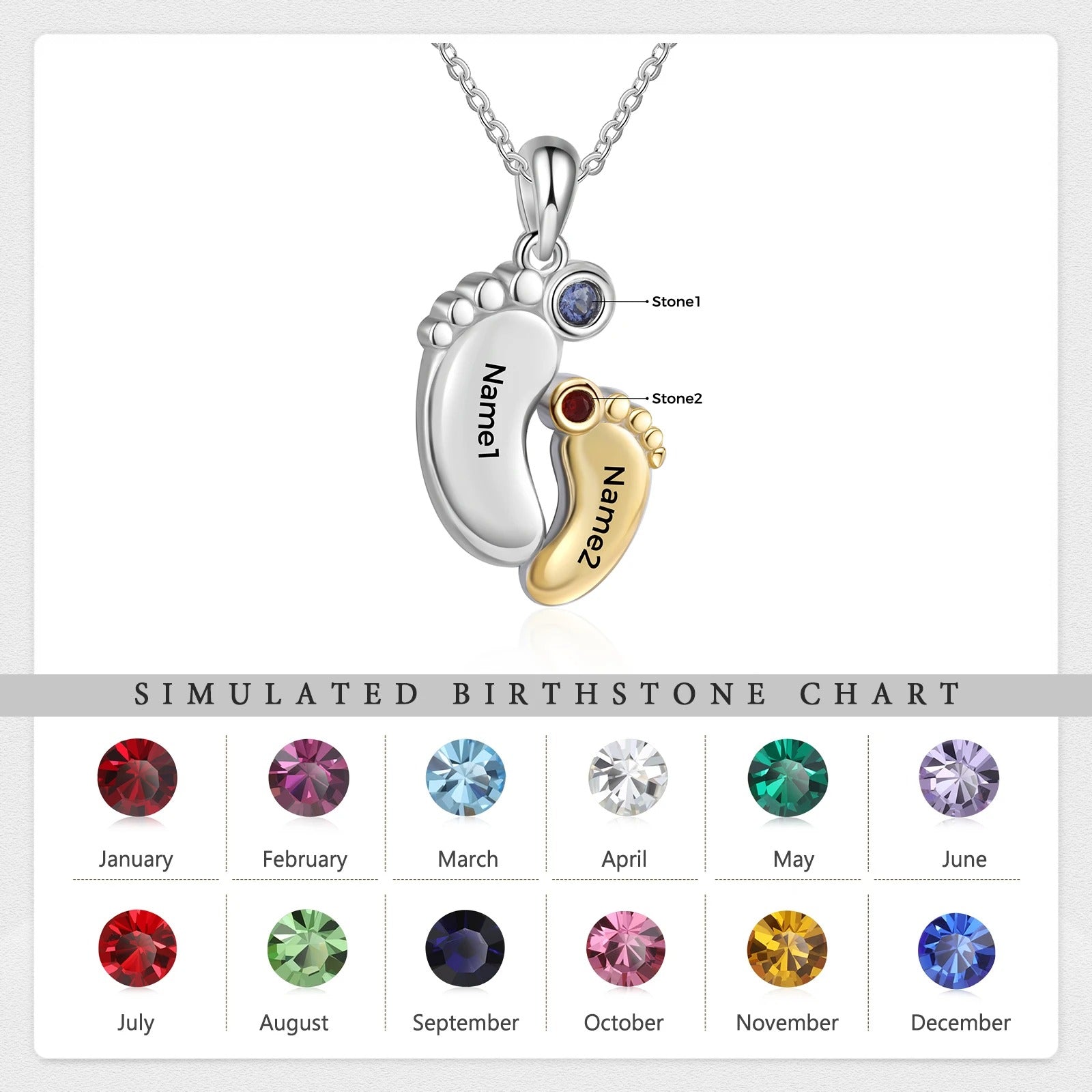 Customized Engraveable Name and Birthstone Pendant Necklace - Abrahamallen