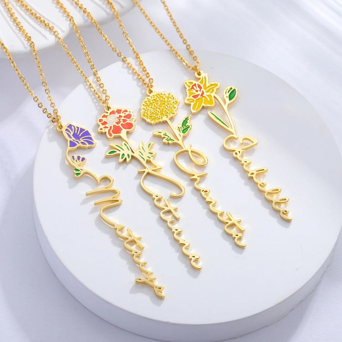 Personalized Birthflower Minimalist Name Pendant Necklace - Abrahamallen