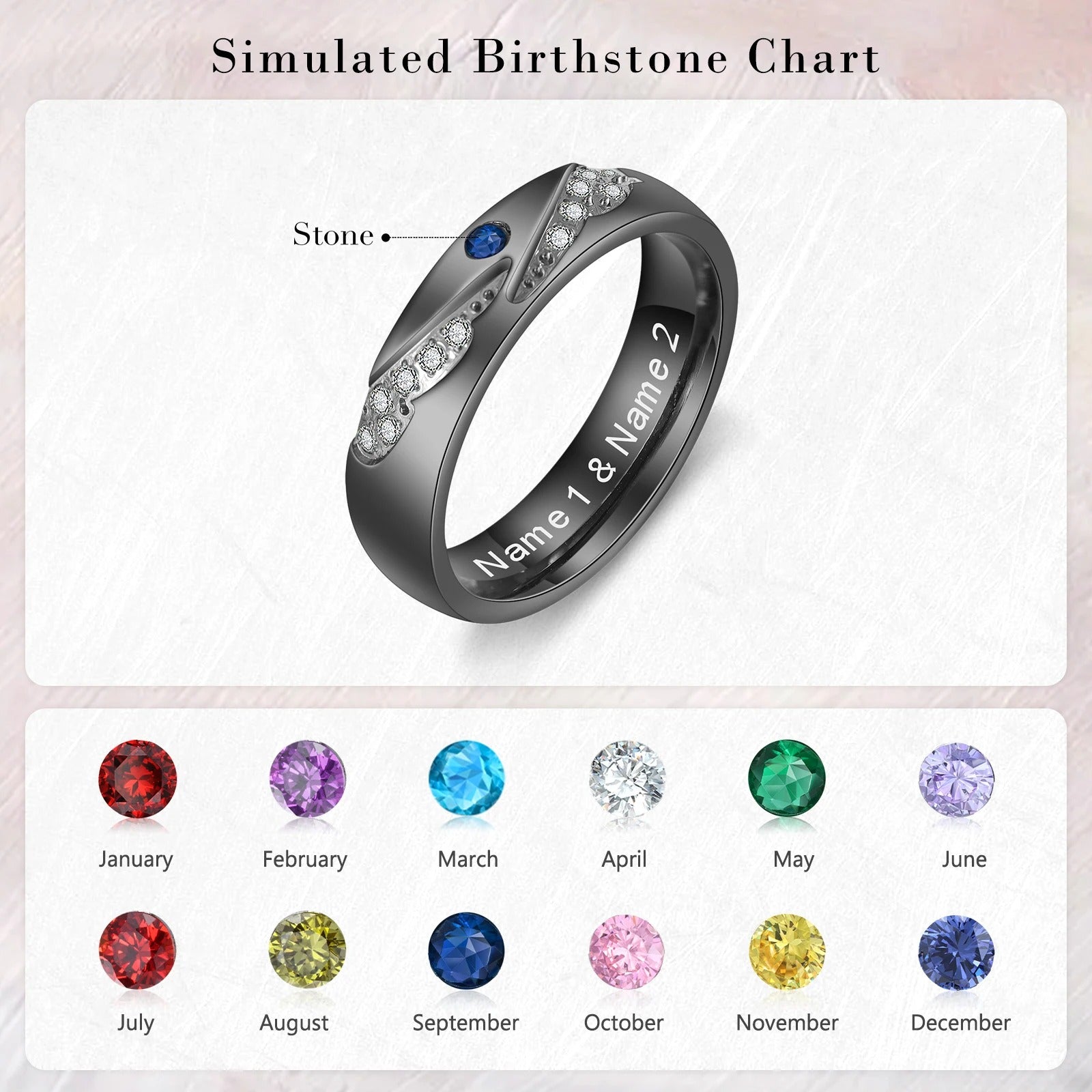 Personalized Inscription and Birthstone Couple's Rings - Abrahamallen