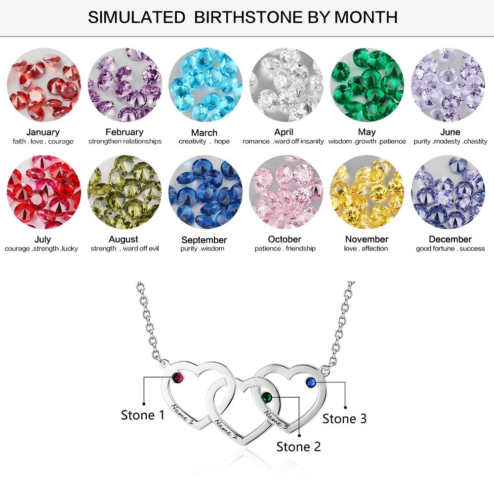 Birthstone Customized Engraveable Interlocked Heart Pendant Necklace - Abrahamallen