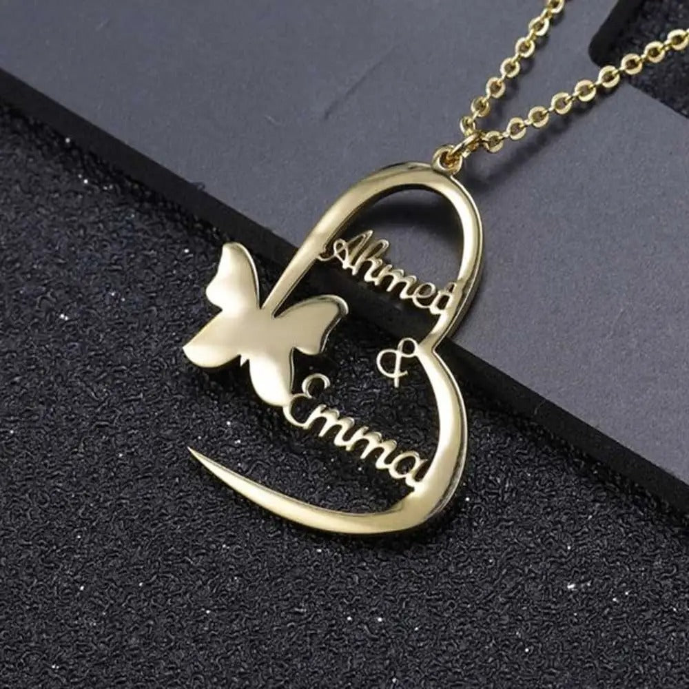 Customised Double Name Couple's Butterfly Pendant Necklace - Abrahamallen