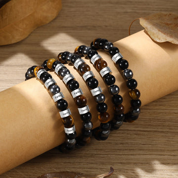 Personalized Name Engraved Obsidian Tiger Eye Stone Beaded Bracelets - Abrahamallen