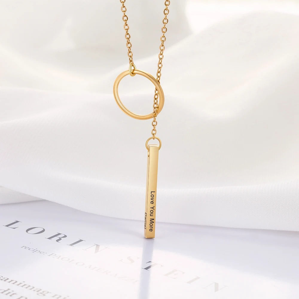 Personalized Long Bar Engraveable Name and Message Pendant Necklace - Abrahamallen