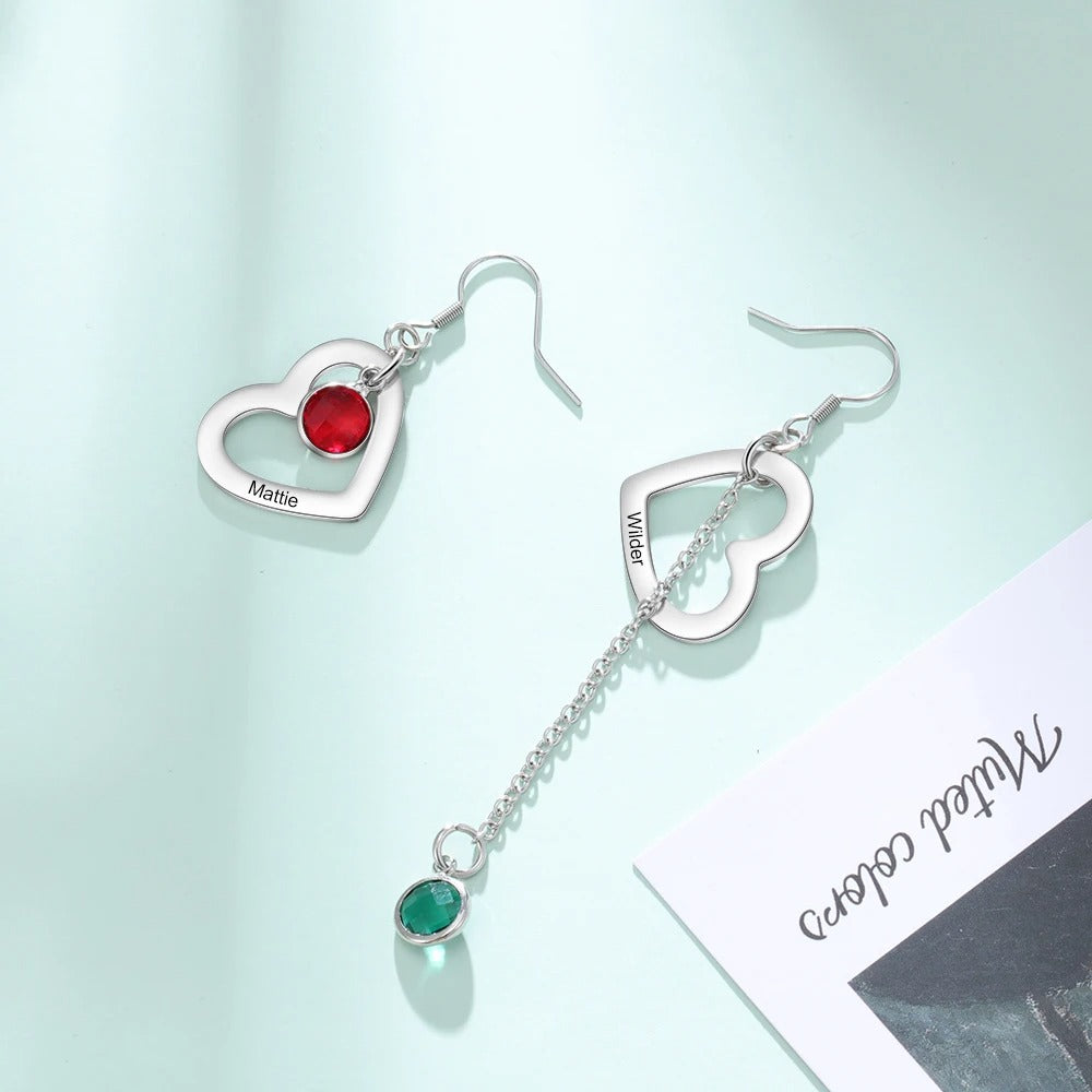 Personalized Asymmetrical Birthstone Earrings - Abrahamallen