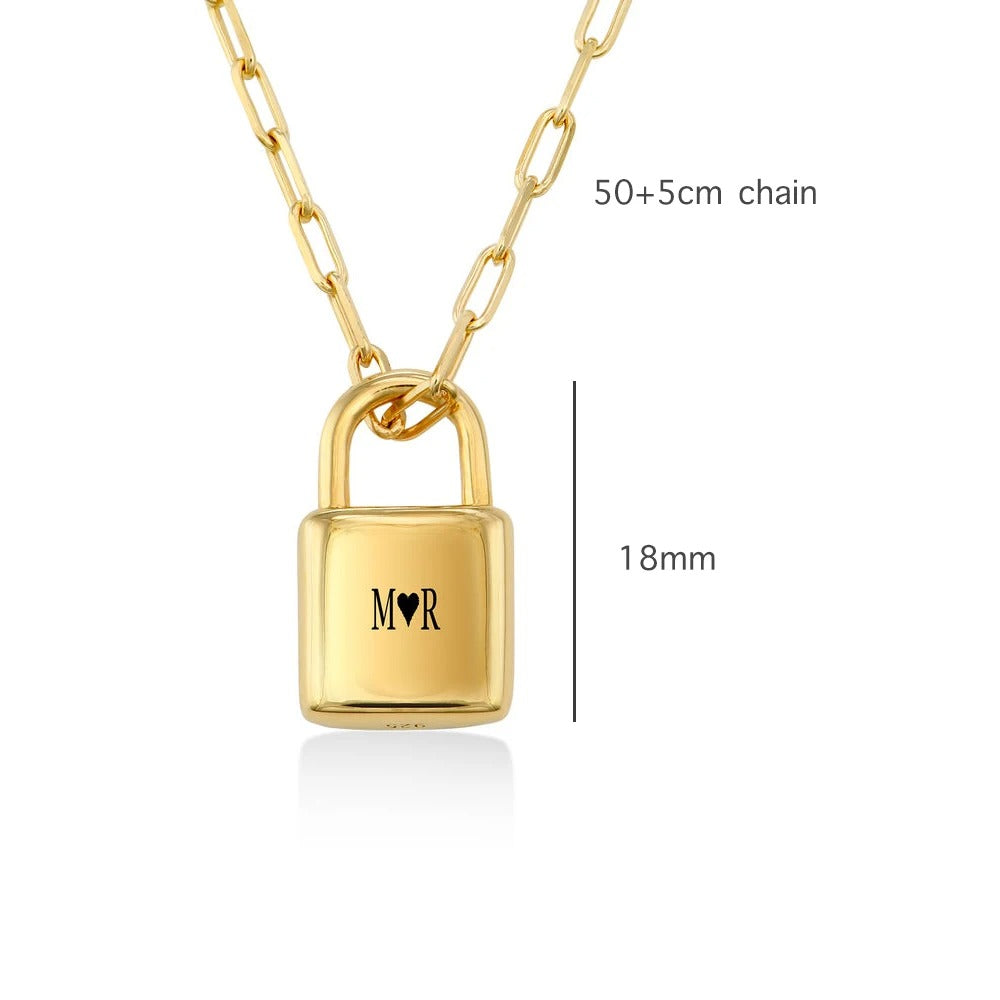 Personalized Initials Lock Pendant Necklace - Abrahamallen