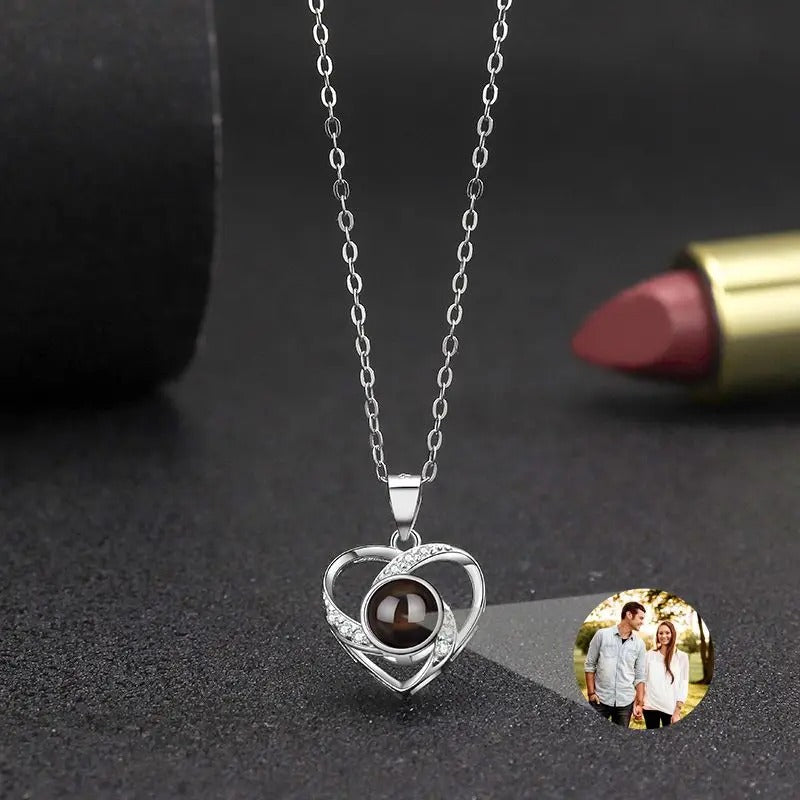 Projection Personalized Heart Photo Heart Pendant Necklace - Abrahamallen