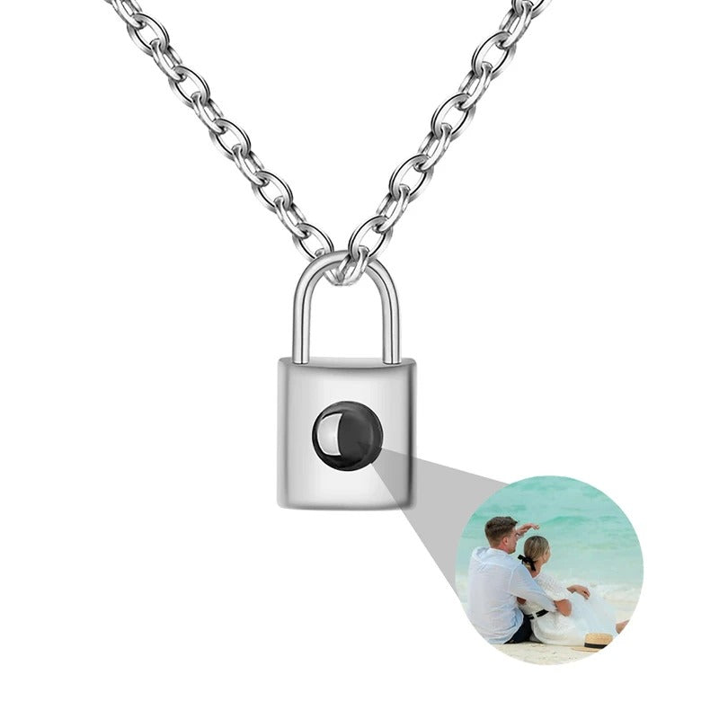 Projection Personalized Photo Padlock Pendant Necklace - Abrahamallen