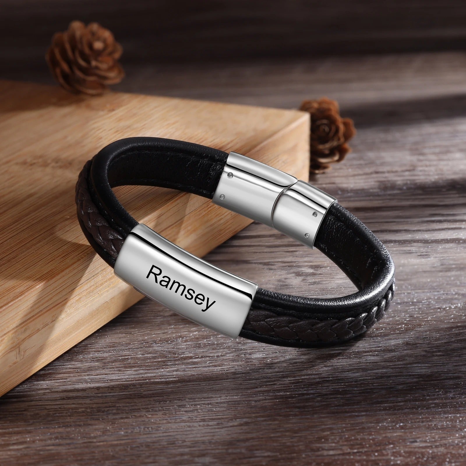 Personalized Engraveable Name Leather Braided Bangle Bracelets - Abrahamallen