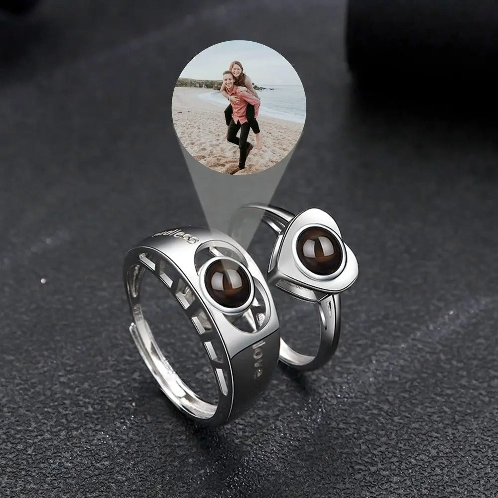 Personalized Photo Projection Adjustable Couple's Rings - Abrahamallen