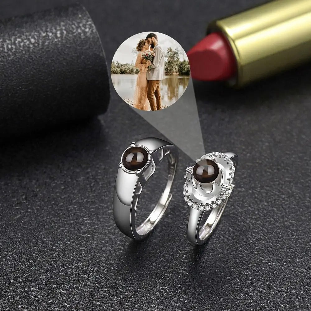 Personalized Photo Projection Adjustable Couple's Rings - Abrahamallen