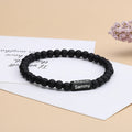 Personalized Stainless Steel 4 Sides Engraveable Name Customized Black Beaded Chain Bracelets - Abrahamallen