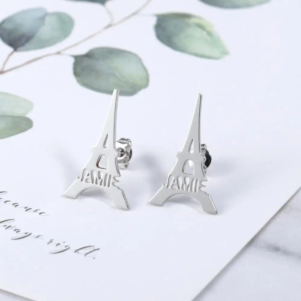 Personalized Eiffel Tower Style Stud Earrings - Abrahamallen