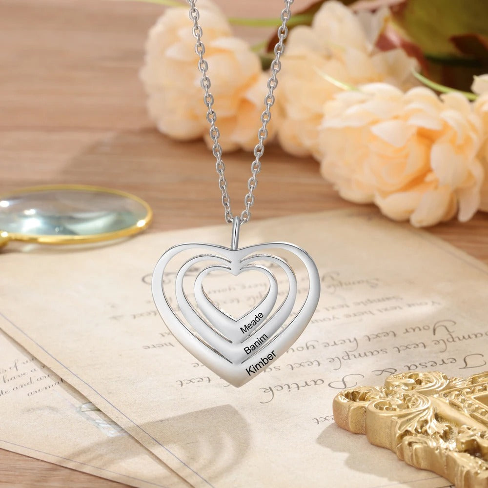 Personalized 3 Heart Names Pendant Necklace - Abrahamallen