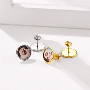 Personalized Round Shaped Photo Stud Earrings - Abrahamallen