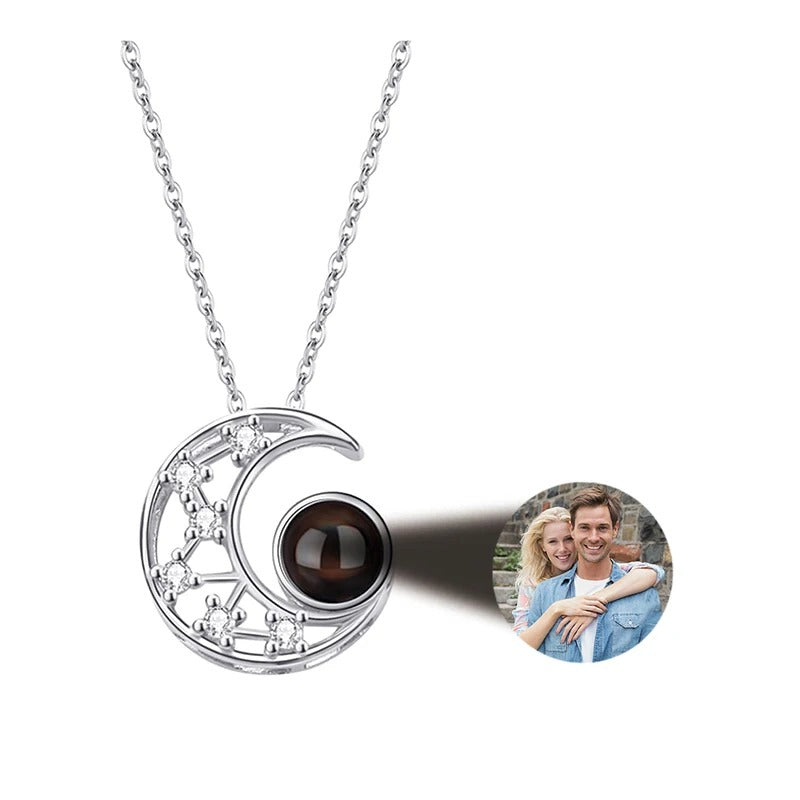 Projection Personalized Photo Moon Pendant Necklace - Abrahamallen