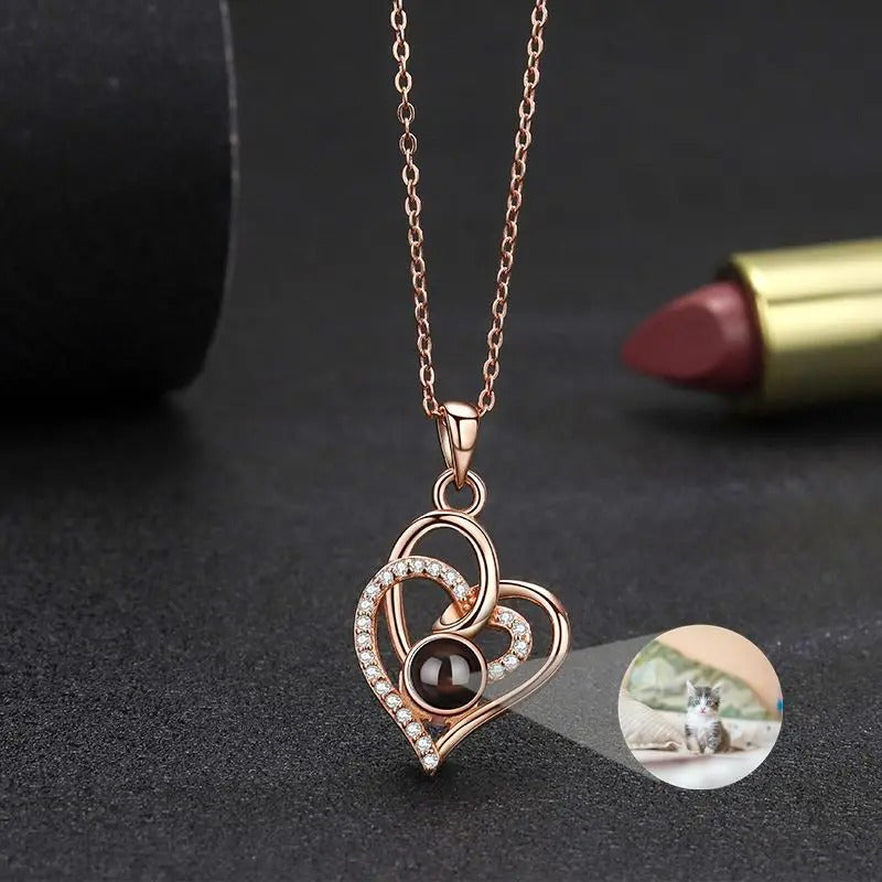 Projection Personalized Photo Heart Pendant Necklace in Sterling Silver - Abrahamallen