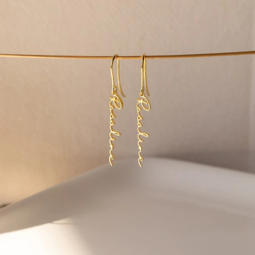 Personalized Dainty Cursive Dangling Earrings - Abrahamallen