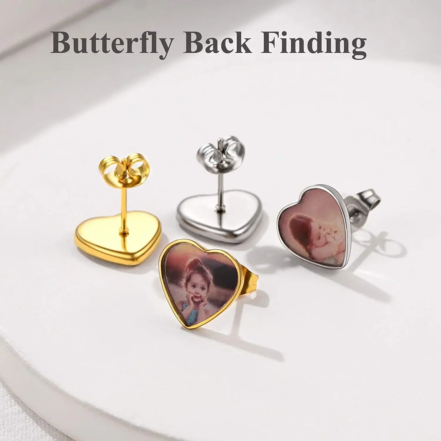 Personalized Heart Shaped Photo Stud Earrings - Abrahamallen