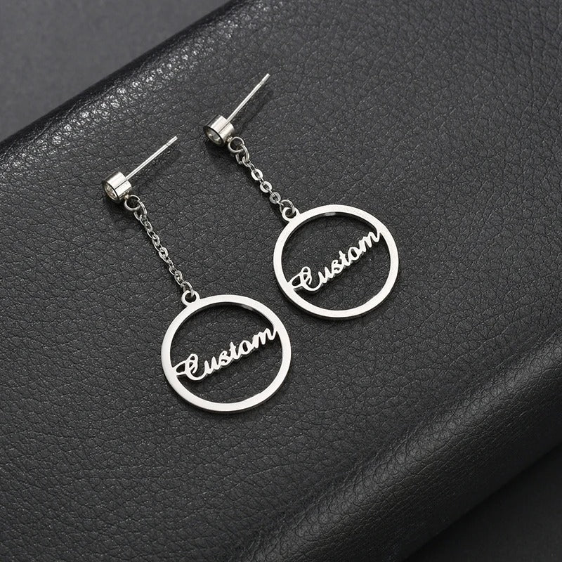 Personalized Dangling Round Hoop Earrings - Abrahamallen