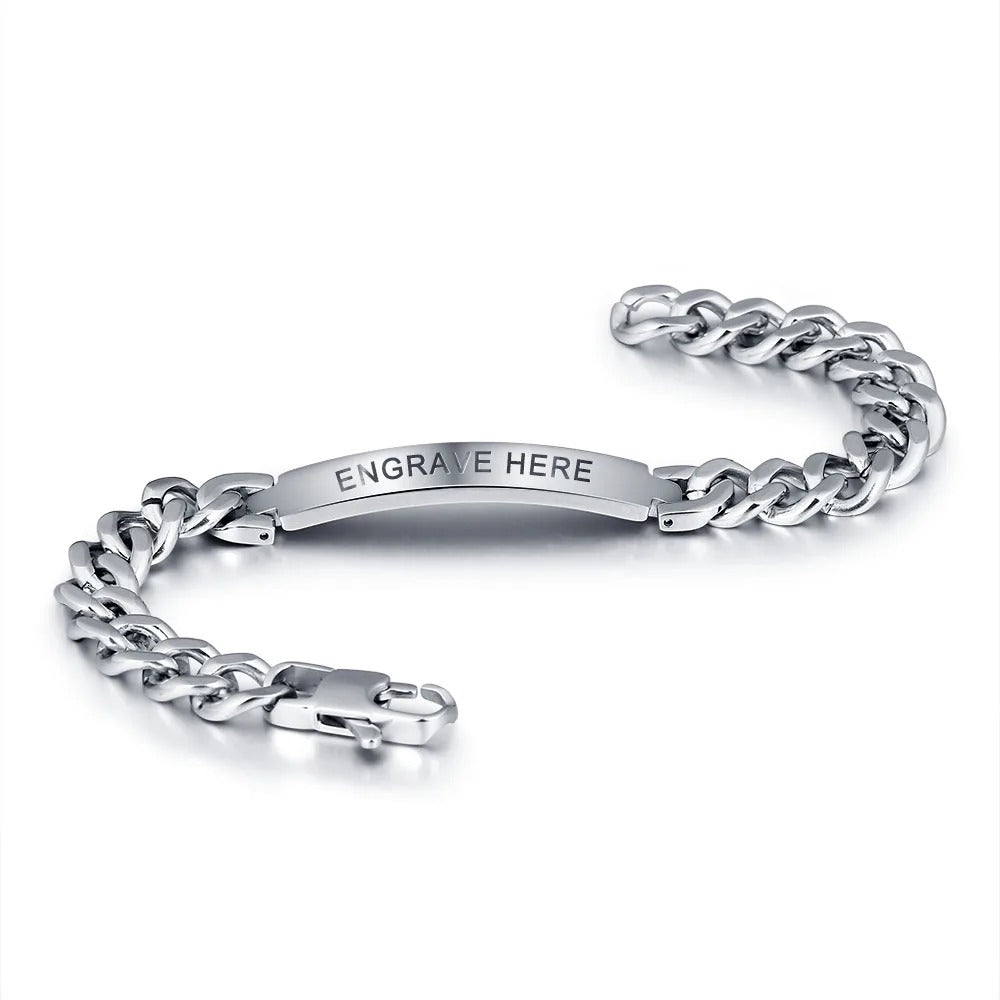 Personalized Engraveable Name Fashion Silver Titanium Steel Bangles Bracelets - Abrahamallen