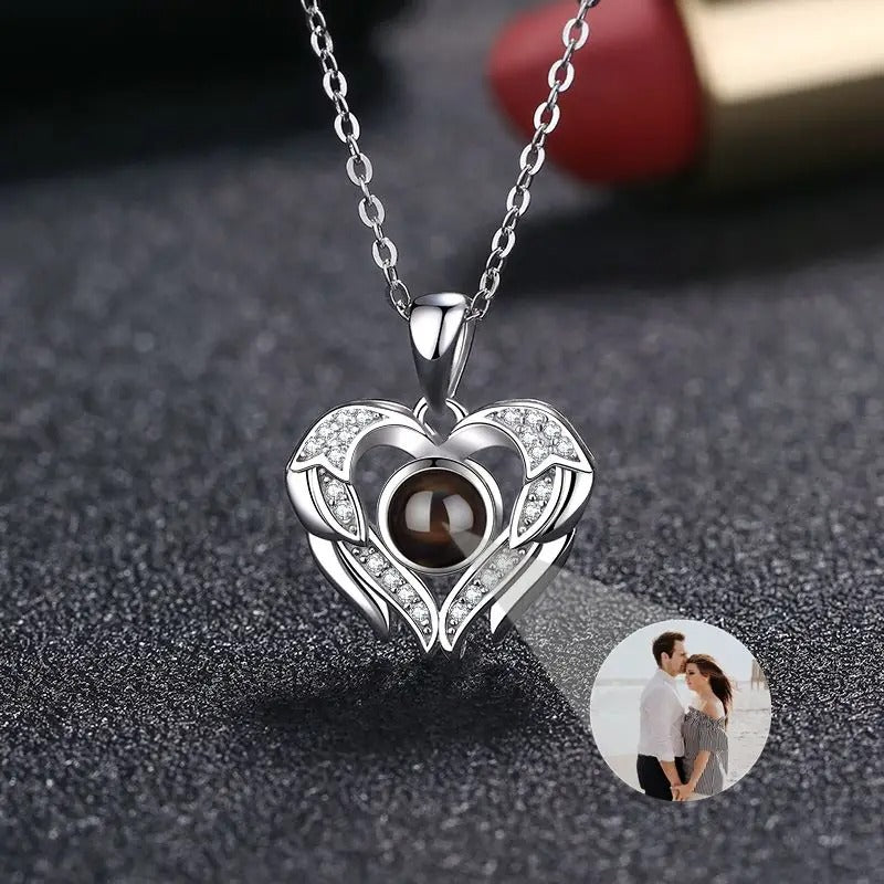 Projection Personalized Halo Photo Pendant Necklace in Sterling Silver - Abrahamallen