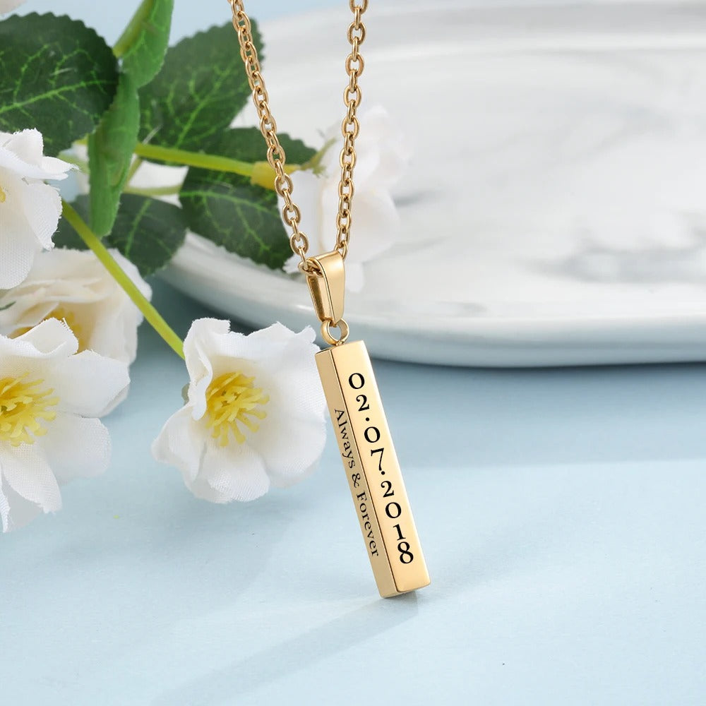 Personalized Bar Message Pendant Initials Necklace - Abrahamallen