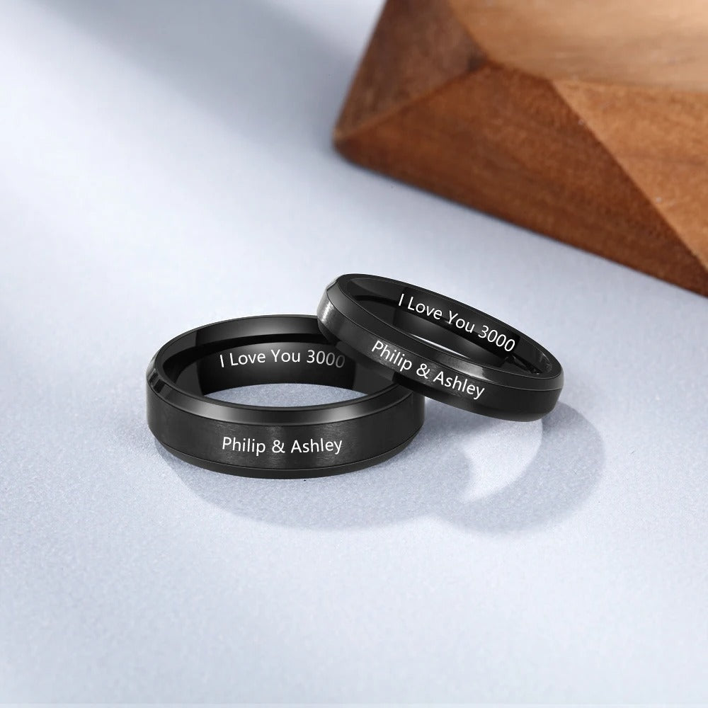 Personalized Inscription Couple's Black Rings - Abrahamallen