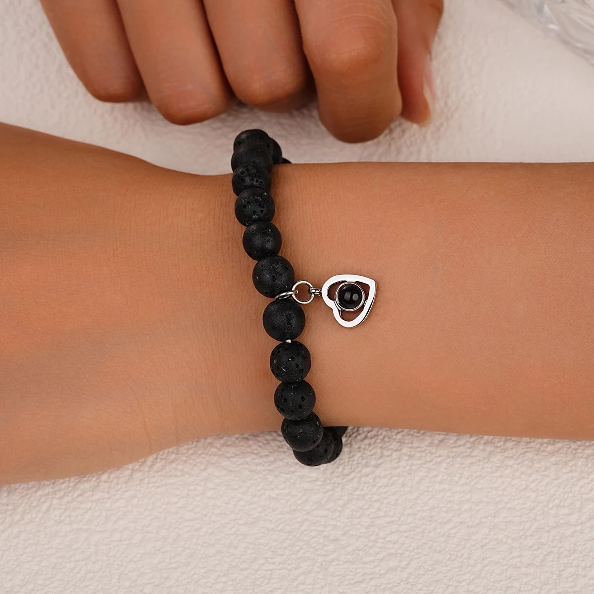 Personalized Photo Projection Heart Natural Stones Bracelet - Abrahamallen